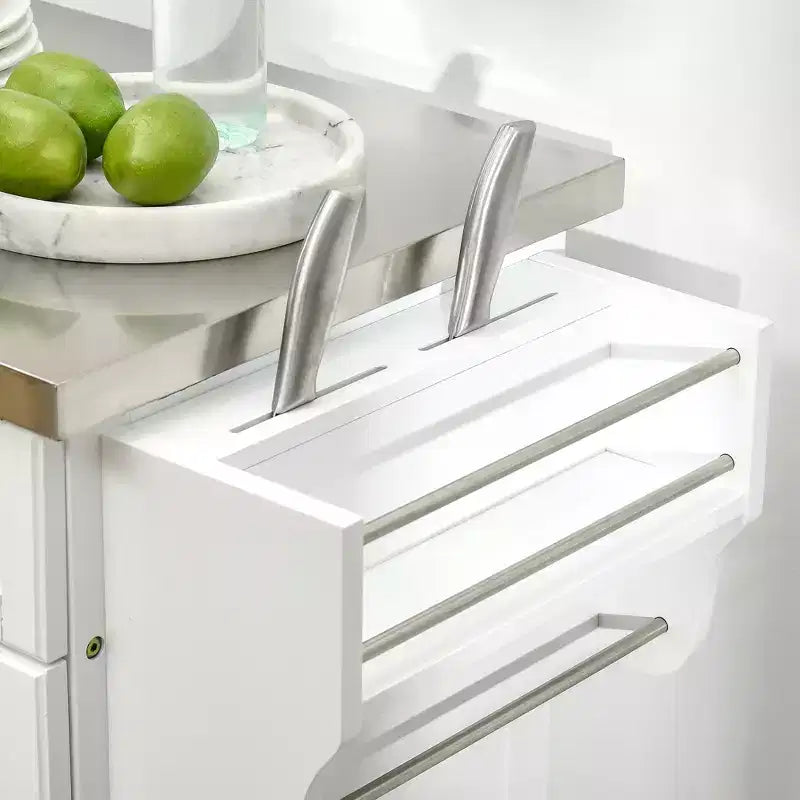 Îlot de cuisine roulant en acier inoxydable avec tiroir, porte-serviettes et porte-épices