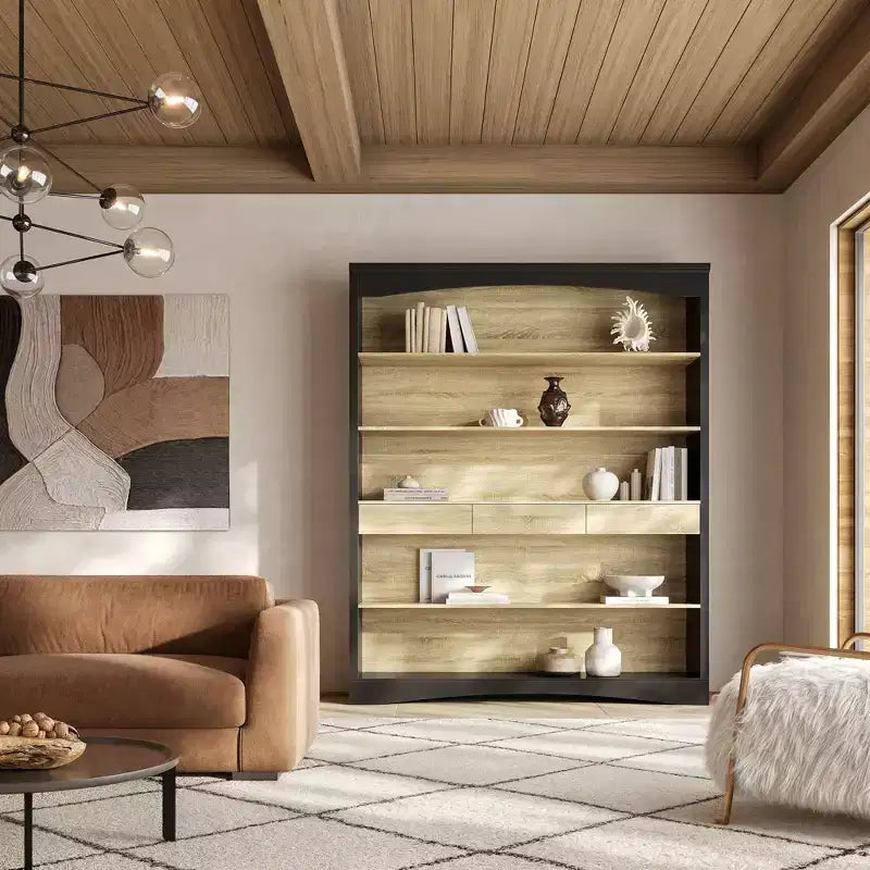 Bibliothèque en bois massif avec 3 tiroirs et 5 étagères ouvertes