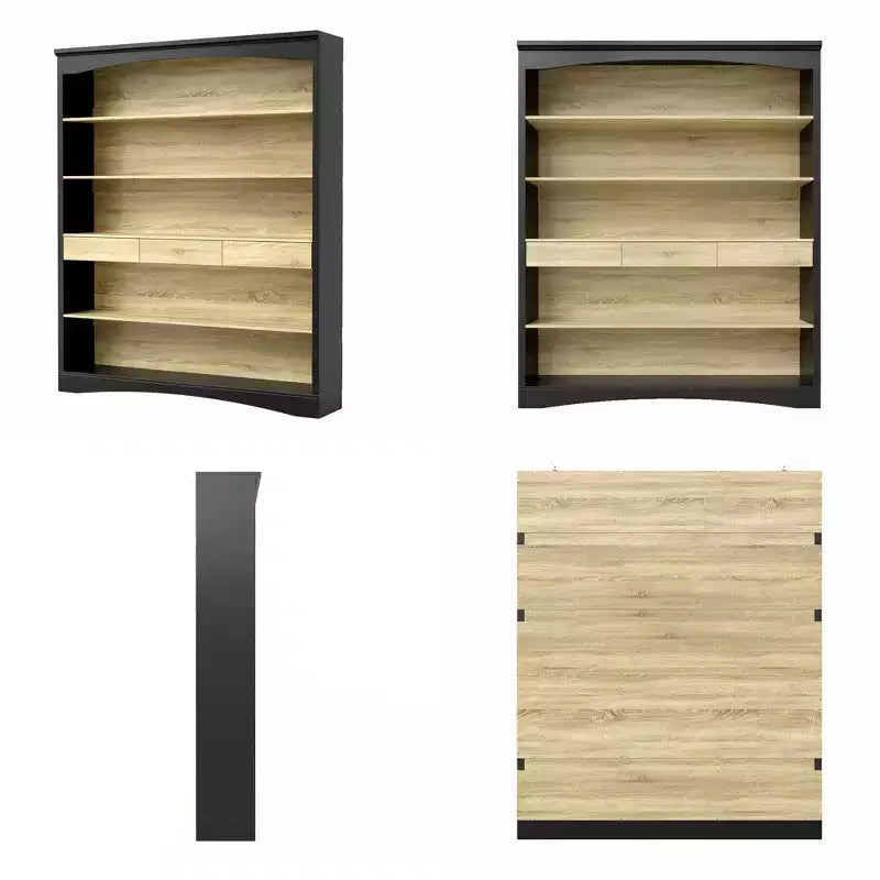 Bibliothèque en bois massif avec 3 tiroirs et 5 étagères ouvertes