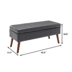 Banc ottoman de rangement en cuir synthétique avec pieds en bois massif