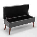 Banc ottoman de rangement en cuir synthétique avec pieds en bois massif