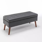 Banc ottoman de rangement en cuir synthétique avec pieds en bois massif
