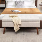 Banc ottoman de rangement en cuir synthétique avec pieds en bois massif