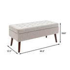 Banc ottoman de rangement en cuir synthétique avec pieds en bois massif