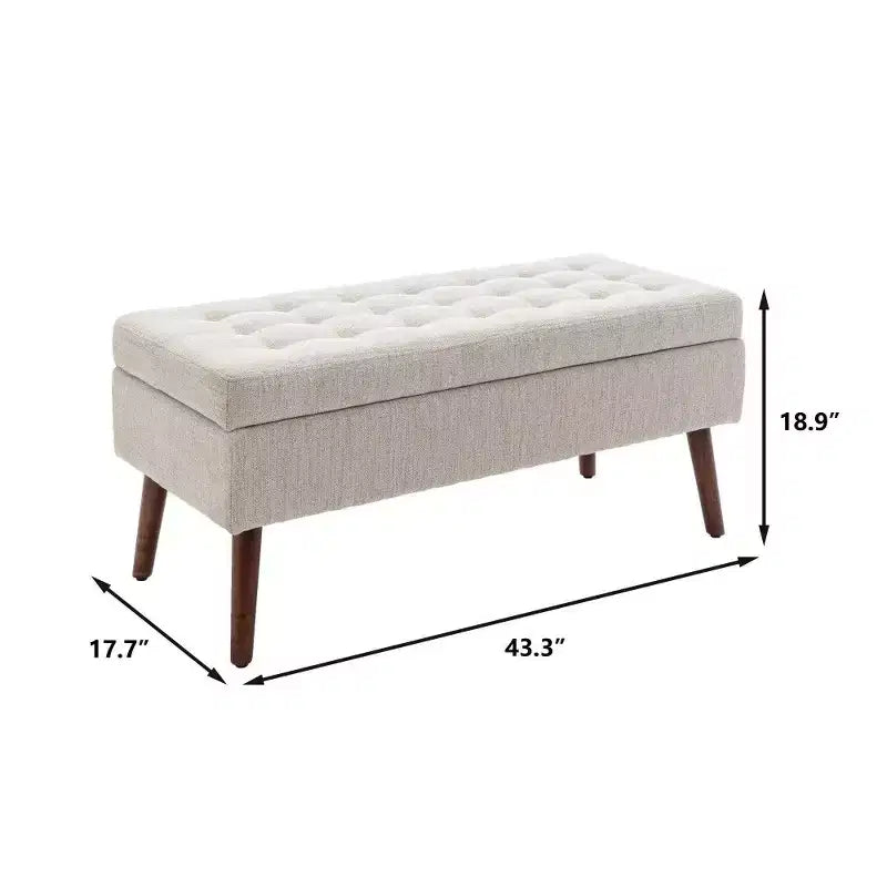 Banc ottoman de rangement en cuir synthétique avec pieds en bois massif