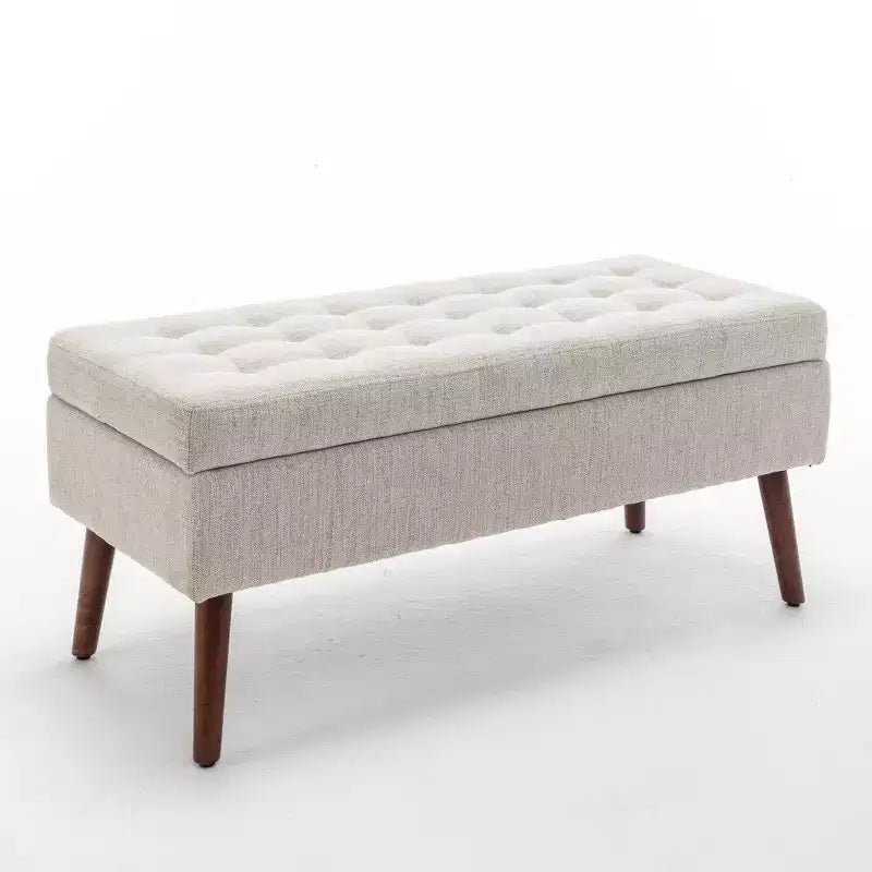 Banc ottoman de rangement en cuir synthétique avec pieds en bois massif