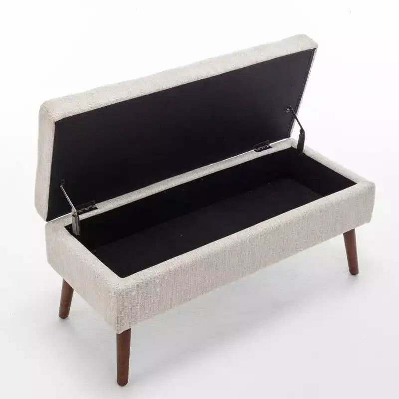 Banc ottoman de rangement en cuir synthétique avec pieds en bois massif