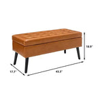 Banc ottoman de rangement en cuir synthétique avec pieds en bois massif