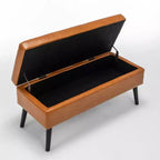 Banc ottoman de rangement en cuir synthétique avec pieds en bois massif