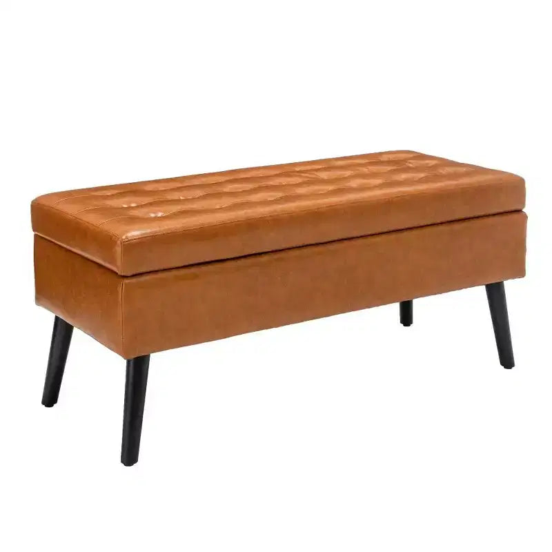 Banc ottoman de rangement en cuir synthétique avec pieds en bois massif