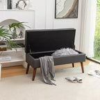 Banc ottoman de rangement en cuir synthétique avec pieds en bois massif