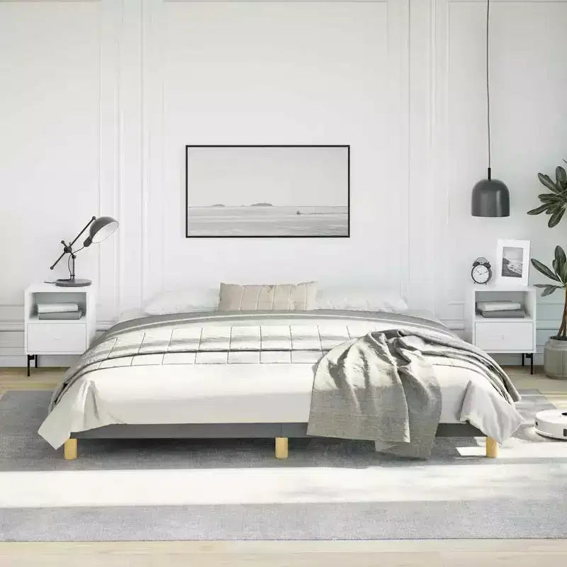 Cadre de lit king-size en tissu polyester et contreplaqué