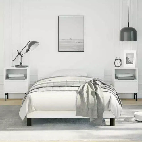 Bed Frame With Headboard White Faux leather, plywood, engineered wood