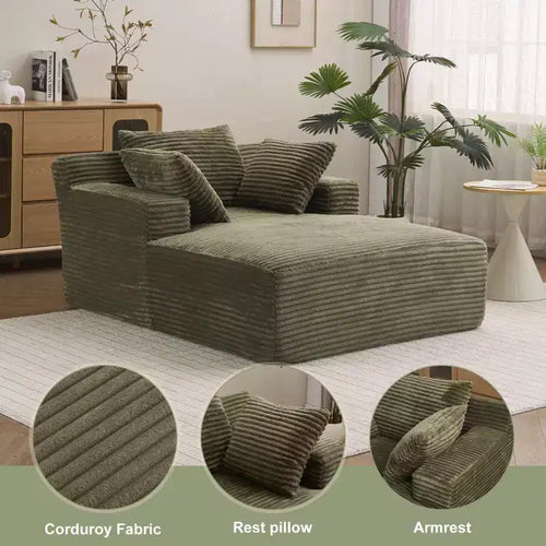 Corduroy Upholstered Chaise Longue Sofa Bed with Armrests 66"x48"