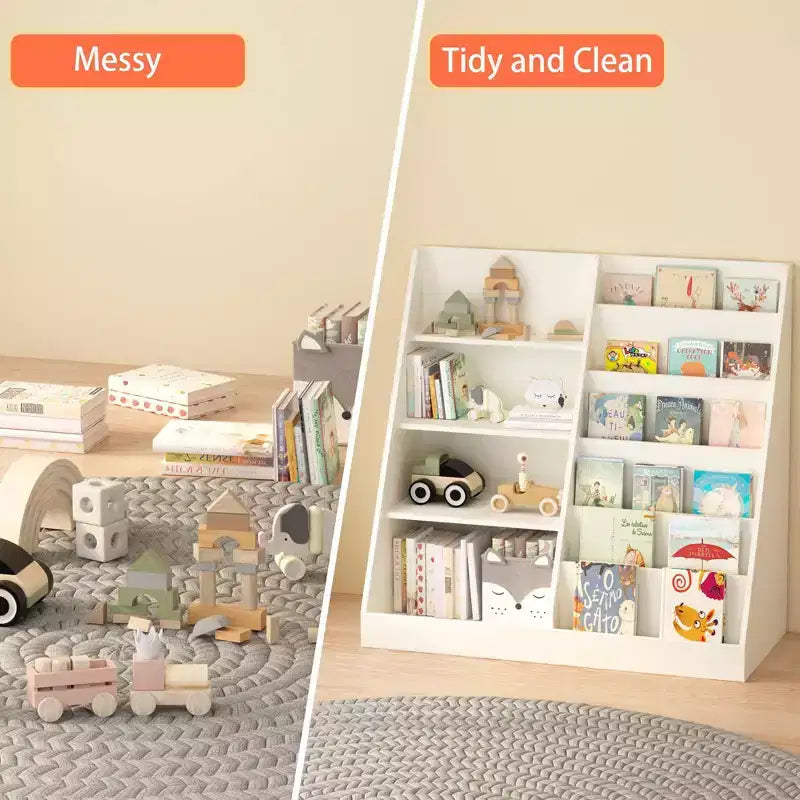 Étagère à Livres et Meuble de Rangement pour Jouets pour Enfants en Bois avec Étagères Ouvertes