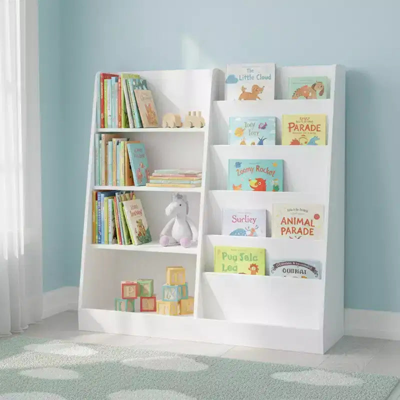 Étagère à Livres et Meuble de Rangement pour Jouets pour Enfants en Bois avec Étagères Ouvertes