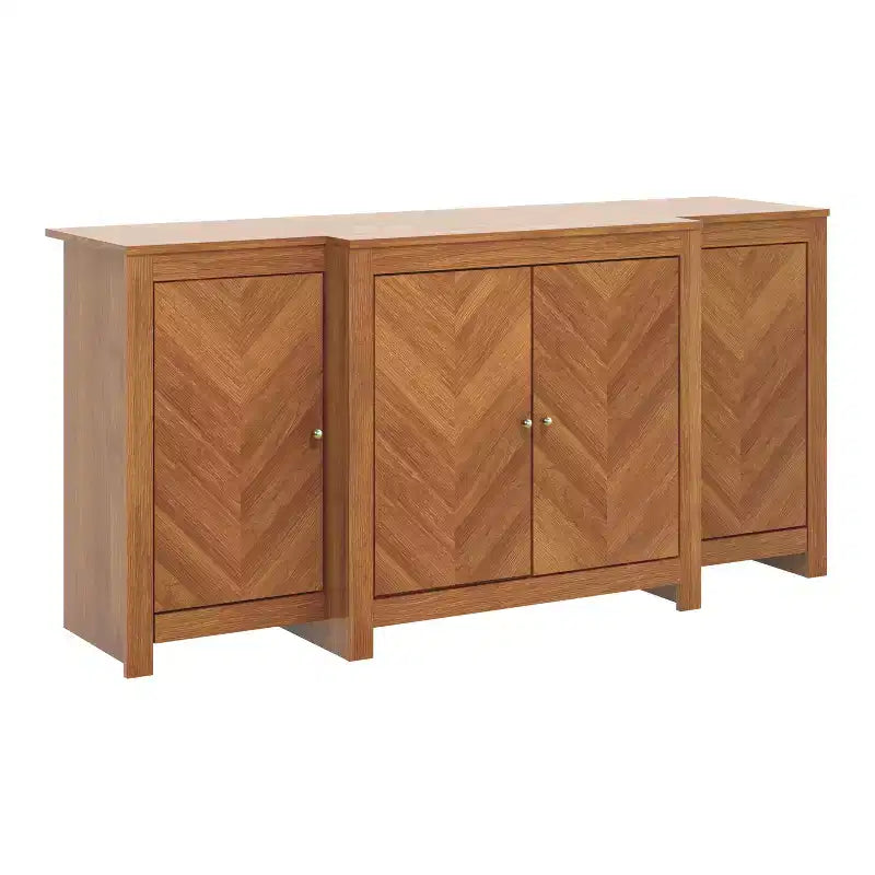 Buffet 4 portes en bois de noyer à motif chevrons 157,2 cm (L) x 49,8 cm (P) x 76,2 cm (H)
