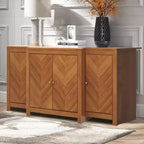 Buffet 4 portes en bois de noyer à motif chevrons 157,2 cm (L) x 49,8 cm (P) x 76,2 cm (H)