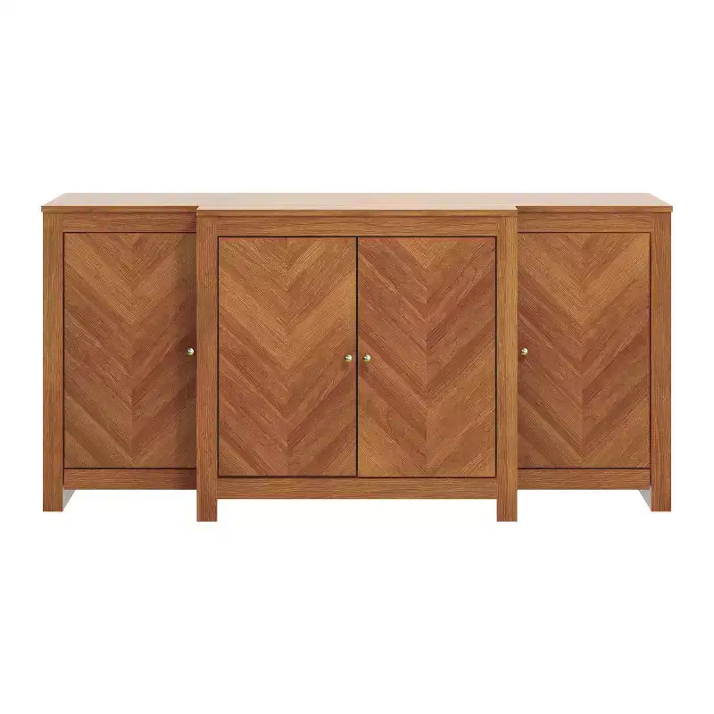 Buffet 4 portes en bois de noyer à motif chevrons 157,2 cm (L) x 49,8 cm (P) x 76,2 cm (H)
