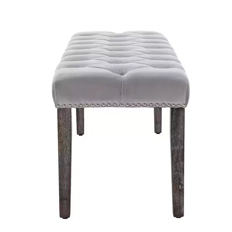 Banc capitonné en velours avec pieds en bois