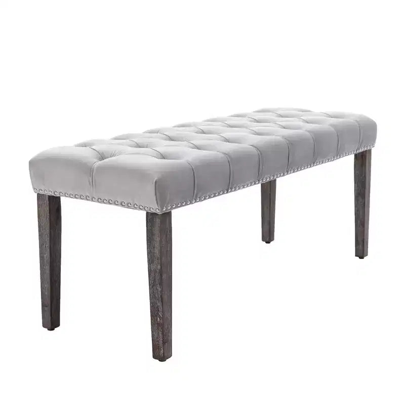 Banc capitonné en velours avec pieds en bois