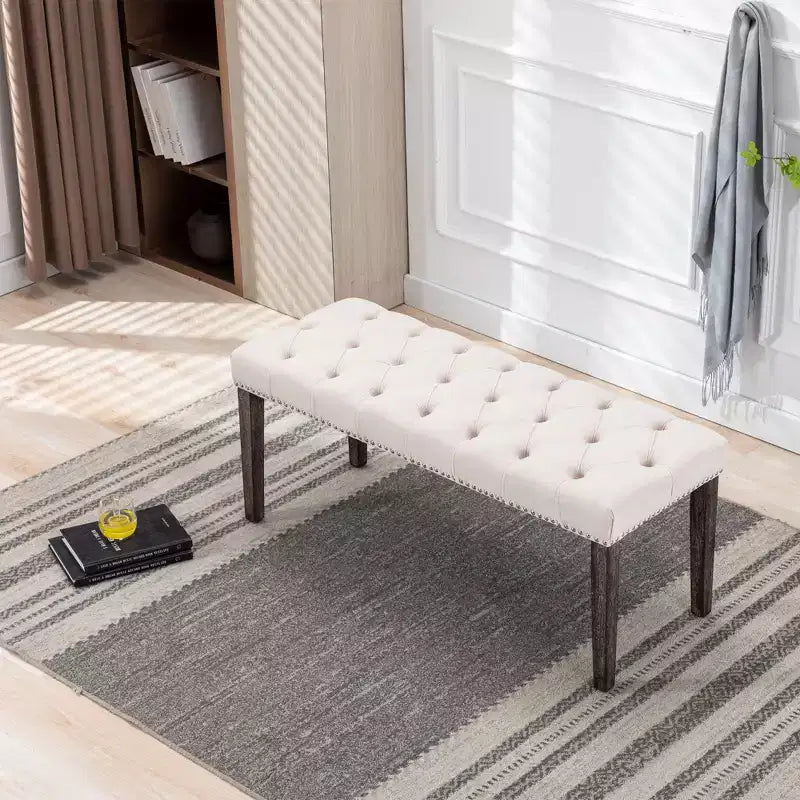 Banc capitonné en velours avec pieds en bois
