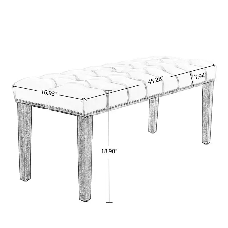 Banc capitonné en velours avec pieds en bois