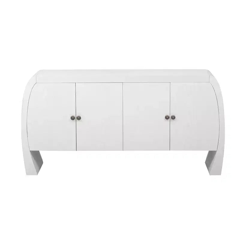 Armoire de rangement à 4 portes en placage de frêne avec pieds incurvés et étagères réglables