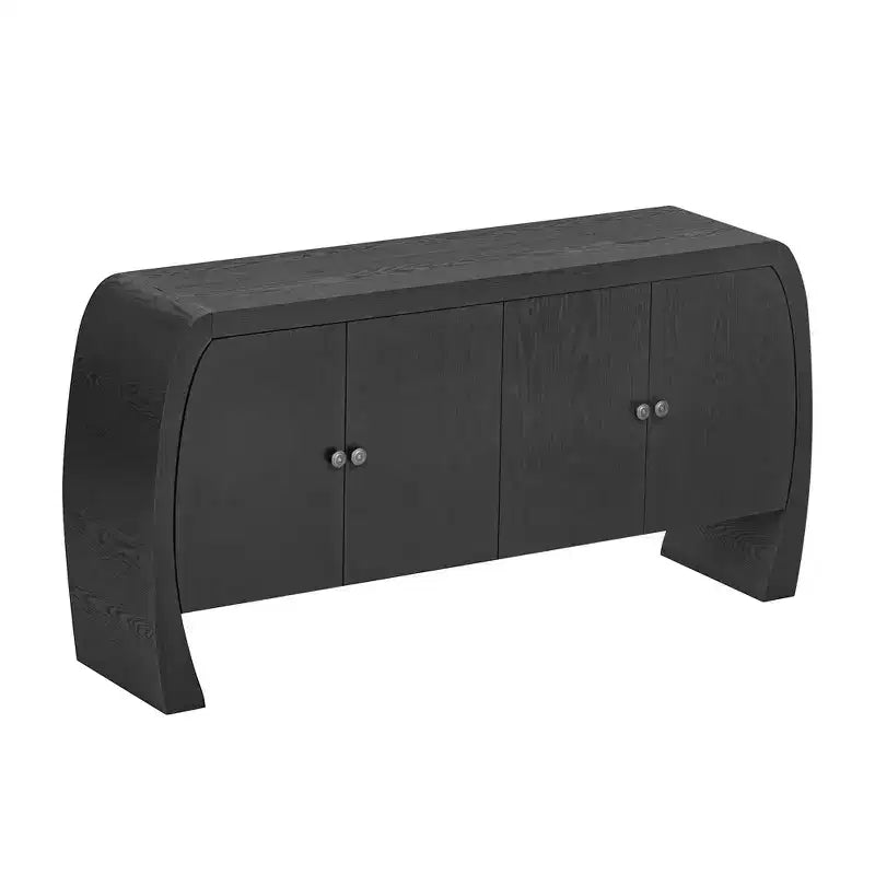 Armoire de rangement à 4 portes en placage de frêne avec pieds incurvés et étagères réglables
