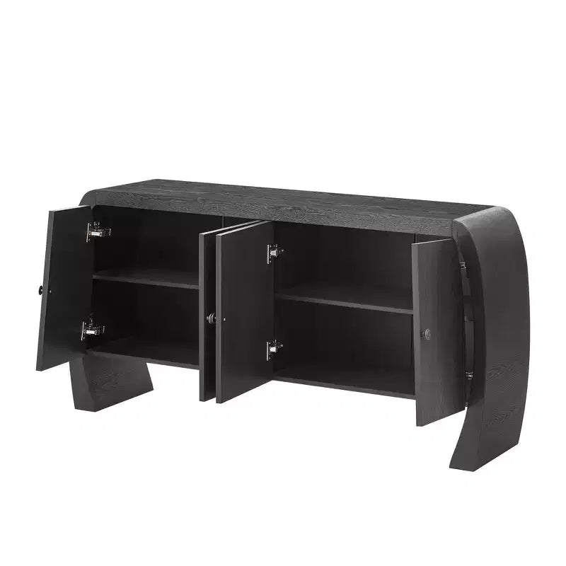 Armoire de rangement à 4 portes en placage de frêne avec pieds incurvés et étagères réglables