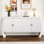 Armoire de rangement à 4 portes en placage de frêne avec pieds incurvés et étagères réglables