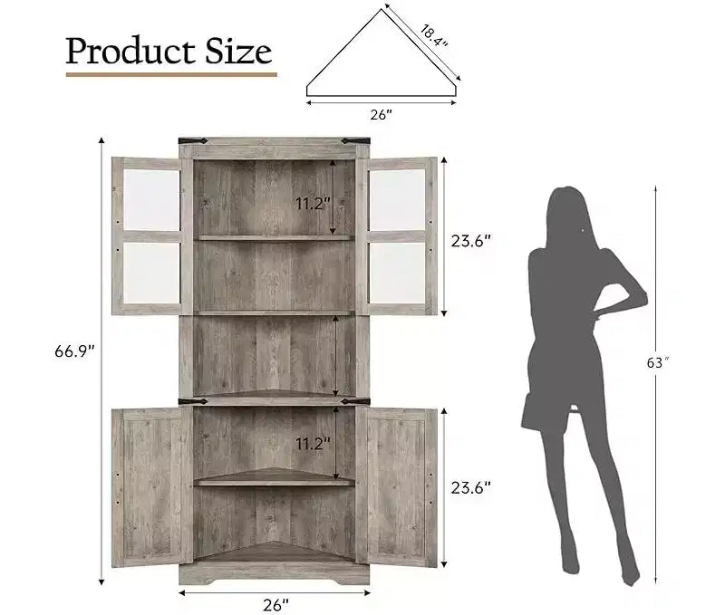 Armoire de rangement d'angle haute en bois avec porte coulissante et étagères réglables