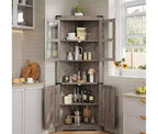 Armoire de rangement d'angle haute en bois avec porte coulissante et étagères réglables