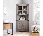 Armoire de rangement d'angle haute en bois avec porte coulissante et étagères réglables