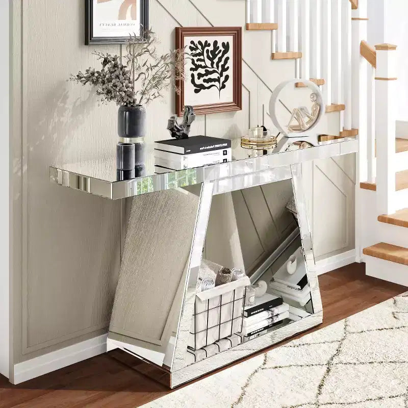 Console miroir de 142 cm avec base trapézoïdale