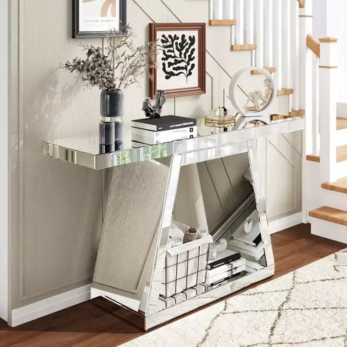 Console miroir de 142 cm avec base trapézoïdale