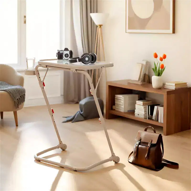 Bureau pliant à hauteur réglable avec roulettes et plateaux latéraux 49 cm (19,29")