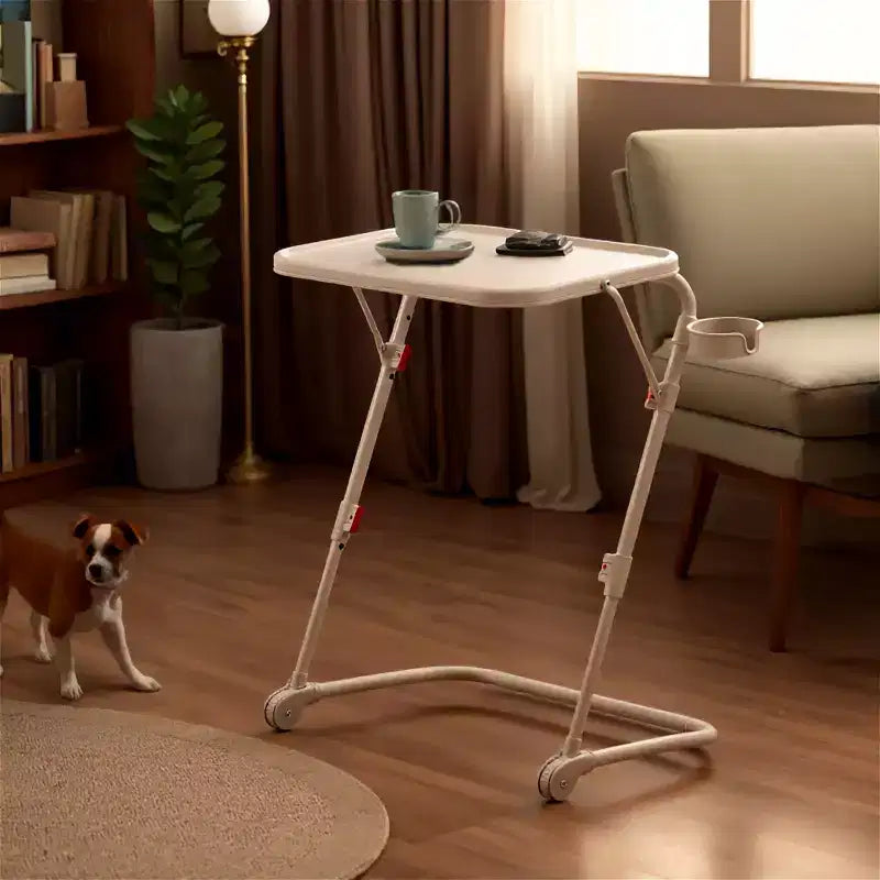Bureau pliant à hauteur réglable avec roulettes et plateaux latéraux 49 cm (19,29")