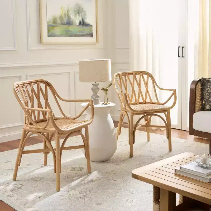 Fauteuil en rotin avec finition blanchie ou naturelle