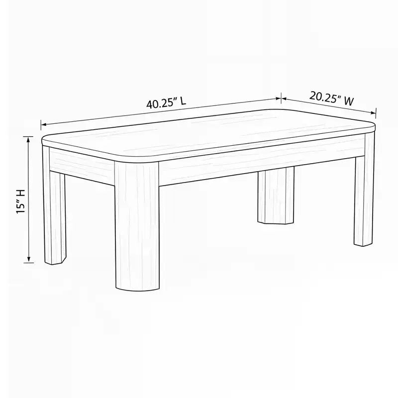 Table basse rectangulaire aux bords arrondis en pin massif 40"x20"