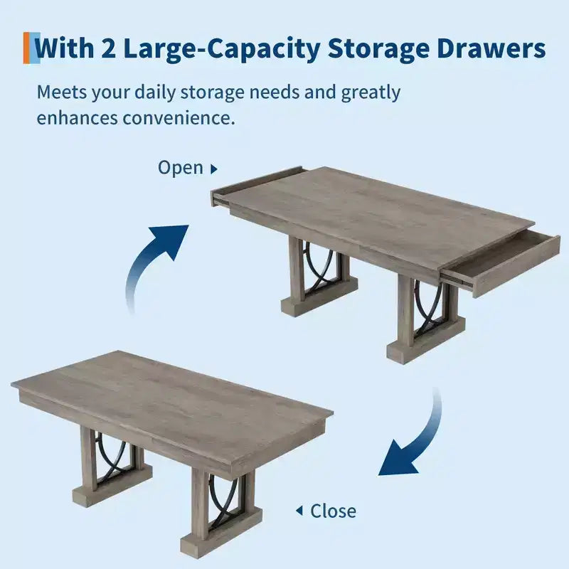 Wood Rectangular Dining Table 71" with 2 Storage Drawers