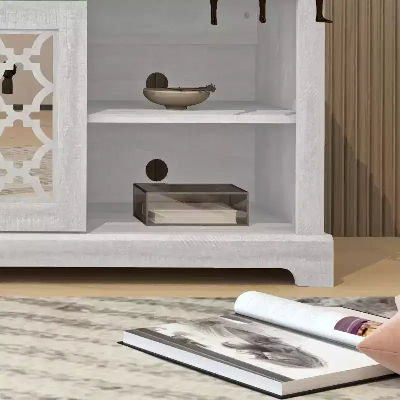 Meuble TV en bois avec portes vitrées et rangement 68,2"L x 17,1"P x 23,7"H