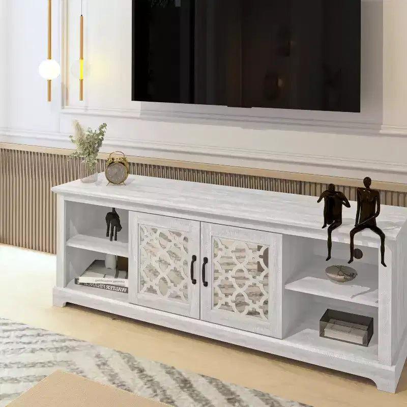 Meuble TV en bois avec portes vitrées et rangement 68,2"L x 17,1"P x 23,7"H