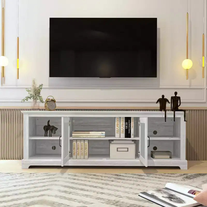 Meuble TV en bois avec portes vitrées et rangement 68,2"L x 17,1"P x 23,7"H