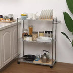 Chariot de service de cuisine en acier à roulettes avec étagères réglables