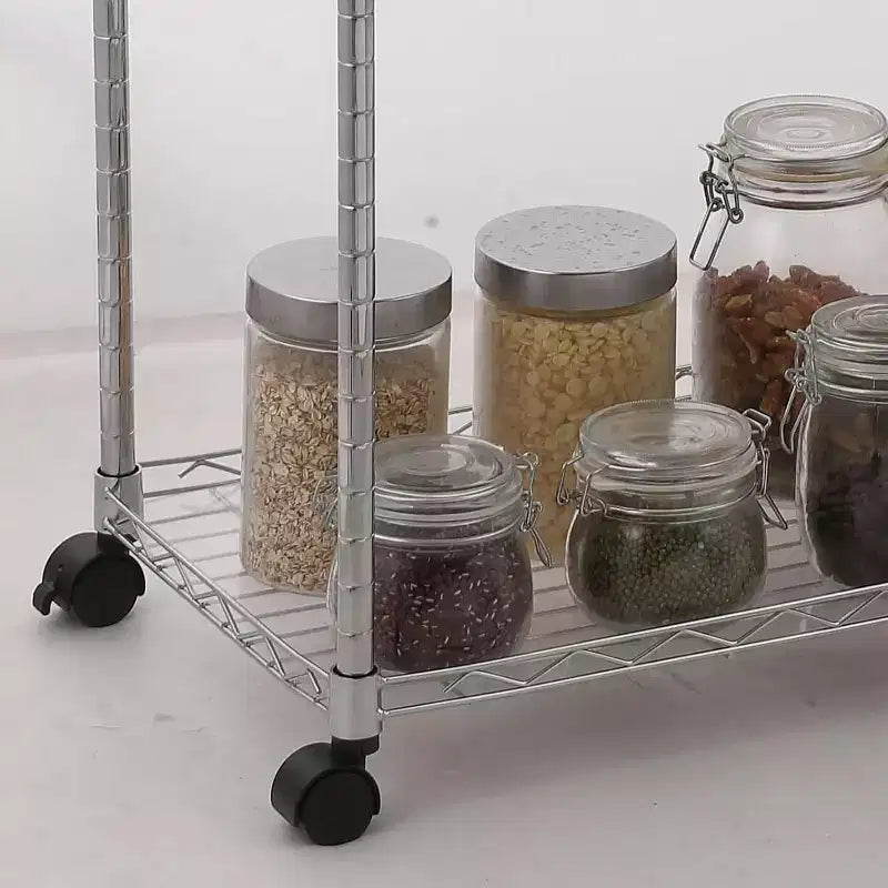 Chariot de service de cuisine en acier à roulettes avec étagères réglables