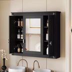 Meuble de salle de bain mural en bois de 89 cm avec miroir et étagères ouvertes