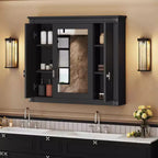 Meuble de salle de bain mural en bois de 89 cm avec miroir et étagères ouvertes
