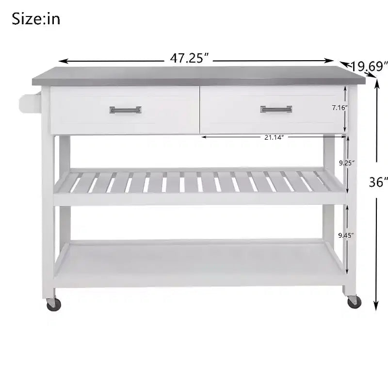 Desserte de cuisine en acier inoxydable avec 2 tiroirs