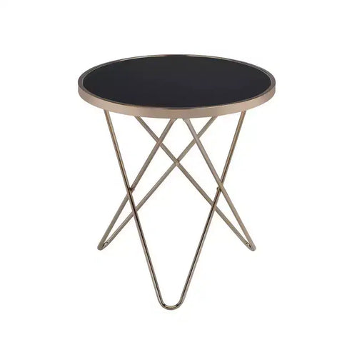 Royal Hampton End Table, Black Glass & Champagne